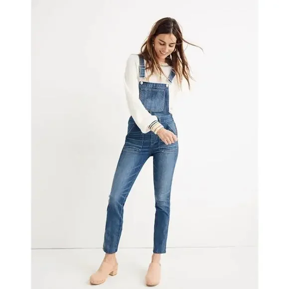 Madewell Skinny Jean Overalls Jumpsuit In Jinseng Wash Blue Size Medium - Picture 1 of 14